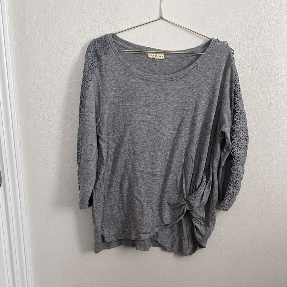 Chic Gray Lace Sleeve Top